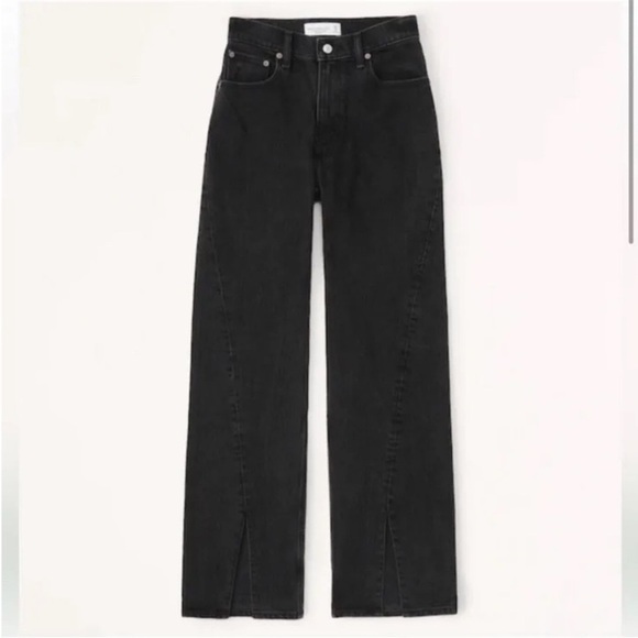Abercrombie & Fitch 90’s Relaxed Jean high rise split Hem black 29 straight leg - Picture 16 of 16